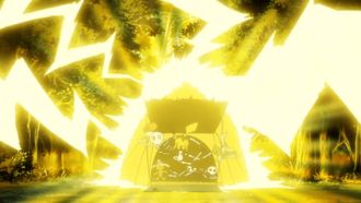 Pikachu de Ash usando atactrueno/rayo.