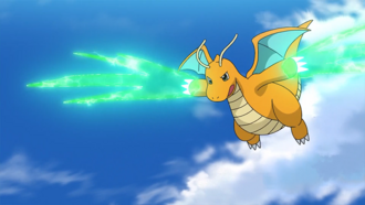 Dragonite de Ash usando garra dragón.