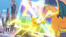 Capitán Pikachu usando puño trueno.