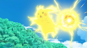 Pikachu de Ash usando bola voltio.