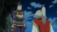 Kagetomo obligando a cederle el puesto de jefe a Hanzo.
