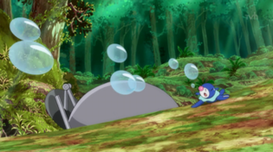 Popplio de Lana/Nereida usando rayo burbuja.