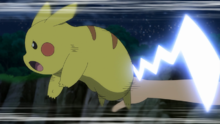 Pikachu de Ash usando cola férrea.
