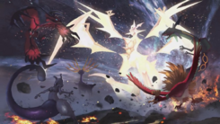Artwork de Ultra-Necrozma contra otros Pokémon legendarios