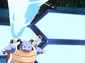 Blastoise usando hidrobomba.