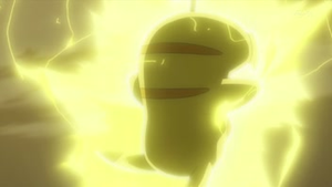 Pikachu usando Atactrueno/Rayo.