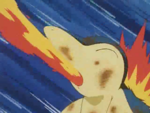 Cyndaquil usando lanzallamas.