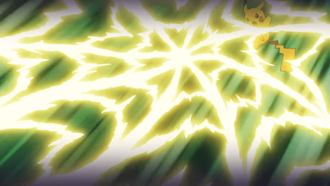 Pikachu de Ash usando electrotela.
