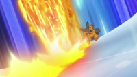 Pignite de Ash usando voto fuego. Da un golpe al suelo expulsando erupciones volcánicas ...