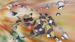 Krokorok usando roca afilada.