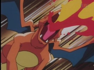 Charizard usando lanzallamas.