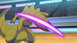 Haxorus de Iris usando psicocorte.
