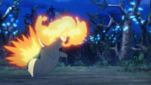 Cyndaquil usando ascuas.
