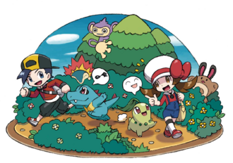Eco y Lira con sus acompañantes Pokémon.