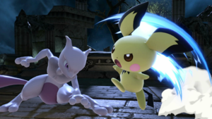 Pichu contra Mewtwo en la Columna Lanza.