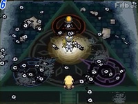 Arceus puesto en el centro del Estrado Mistrío en el que te da a elegir qué Pokémon nacerá del huevo.