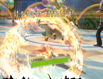 Leafeon recibiendo rueda fuego en Pokémon Battle Revolution.
