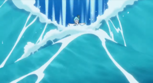 Primarina de Lana/Nereida usando Surf.