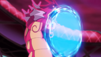 Gyarados Dinamax de Lance usando Maxibarrera.