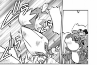 Tyrunt del Team Flare usando terromoto.