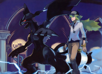 Ilustración de N junto a Zekrom.