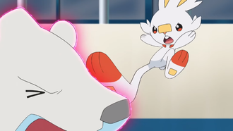 Scorbunny de Goh usando doble patada.