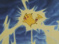 Pikachu de Ash usando trueno.