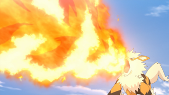 Arcanine de Diana usando lanzallamas.