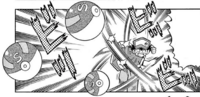 Isamu lanzando tres Super Balls.