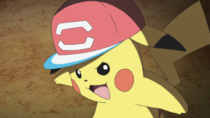 Pikachu con la gorra de Ash en la Serie Sol y Luna.