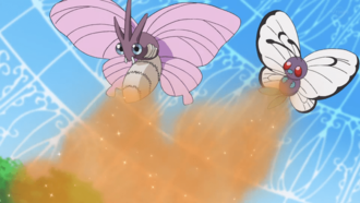 Venomoth y Butterfree de Goh usando paralizador.