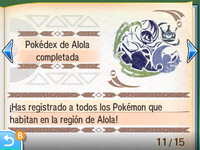 Sello en el pasaporte por haber completado la Pokédex en Pokémon Luna.