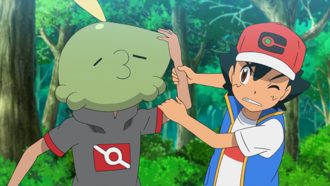 Viscosidad de un Gulpin del Equipo/Team Rocket manteniéndolo pegado a Goh.