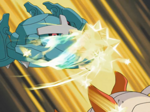 Metagross de Anabel/Destra usando Puño Meteoro.