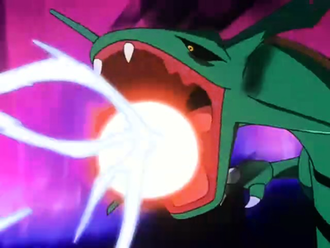 Rayquaza usando rayo hielo.