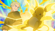 Raichu junto al Teniente Surge en la serie Viajes Pokémon.