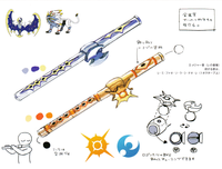 Bocetos del diseño de la flauta solar y la flauta lunar.