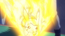 Capitán Pikachu usando tacleada de voltios/placaje eléctrico.