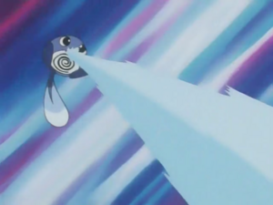 Poliwag usando pistola agua.
