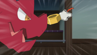 Meltan de Ash usando golpe cabeza.