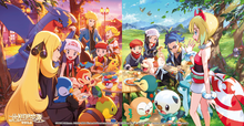 Ilustración de Kira junto a los Amigos de Hisui y Amigos de Sinnoh