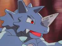 Rhydon de Blaine usando Cuerno Taladro/Perforador.