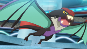 Noivern de Drasna/Drácena usando Supercolmillo/Superdiente.