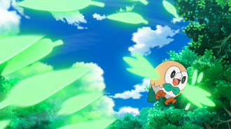 Rowlet usando follaje.