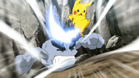 Pikachu de Ash usando cola férrea.