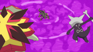 Salazzle de Lusamine/Samina usando onda tóxica.