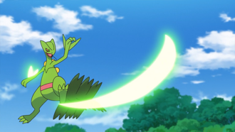 Sceptile de Ash usando hoja aguda.