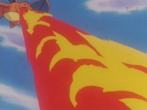 Charizard usando Lanzallamas.