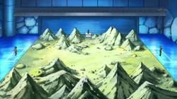 Campo de batalla del Gimnasio de Ciudad Plateada en el anime