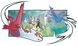 Ilustración de los Pokémon eón en la Isla del Sur.